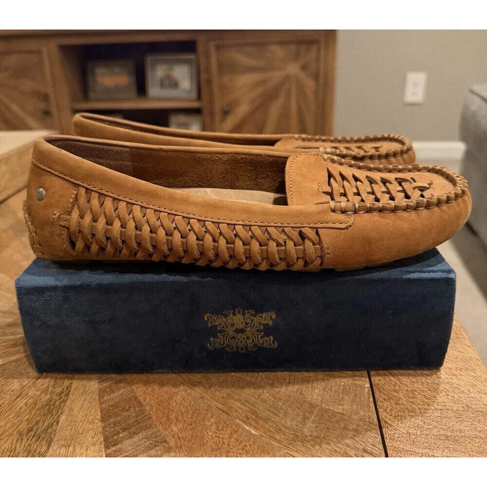 UGG Clary Womens 7.5 Brown Leather Moccasin Loafer Woven Driving Flats - Picture 6 of 10